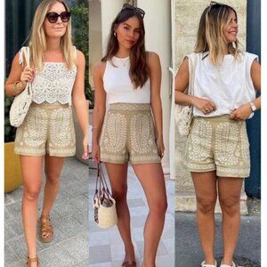 ZARA WOMAN TAUPE BROWN Beige high-waist EMBROIDERED SHORTS S M L XL 2731/280 NWT